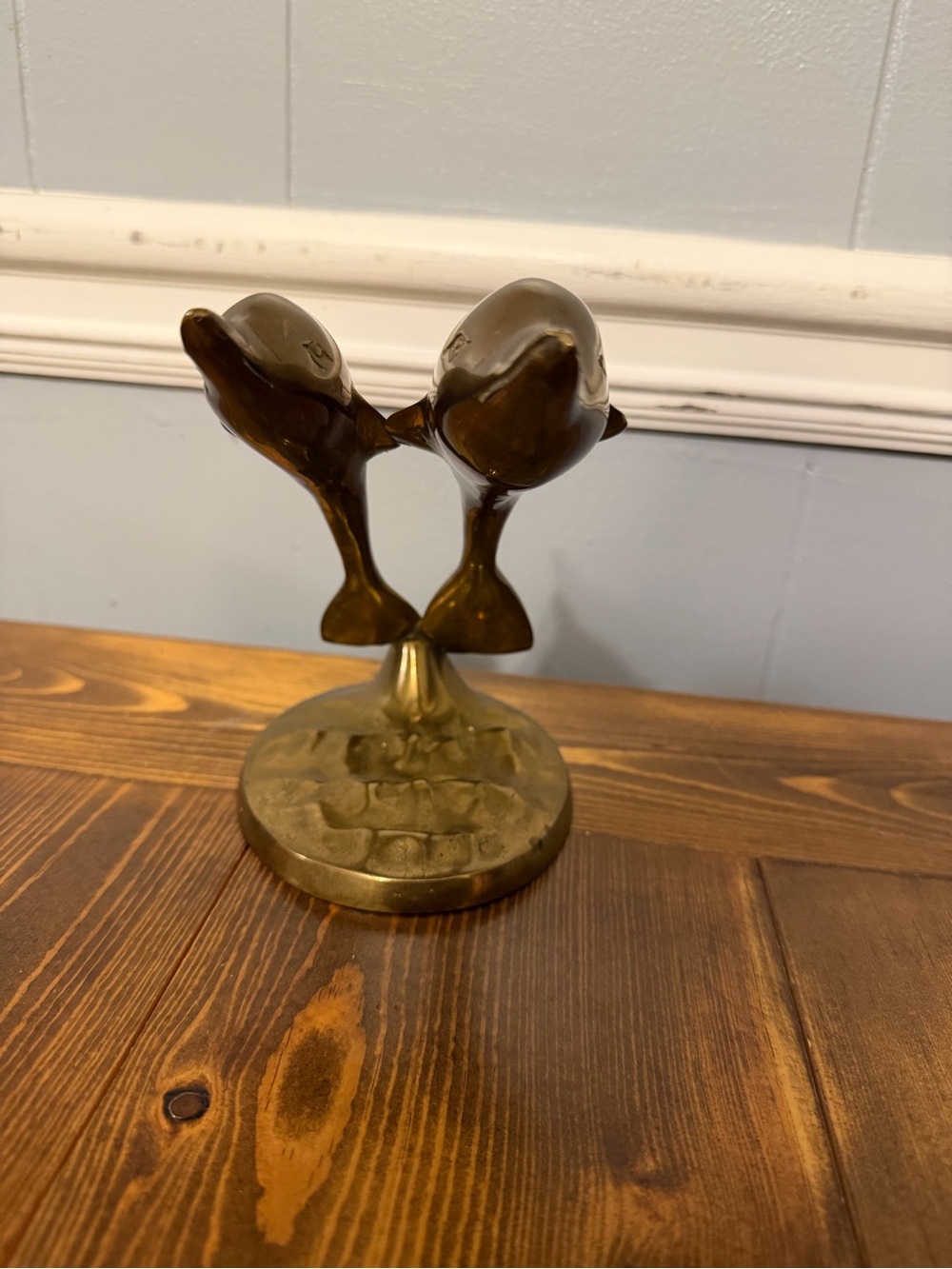 Vintage Brass-Tone Double Dolphin Sculpture – Made in Korea